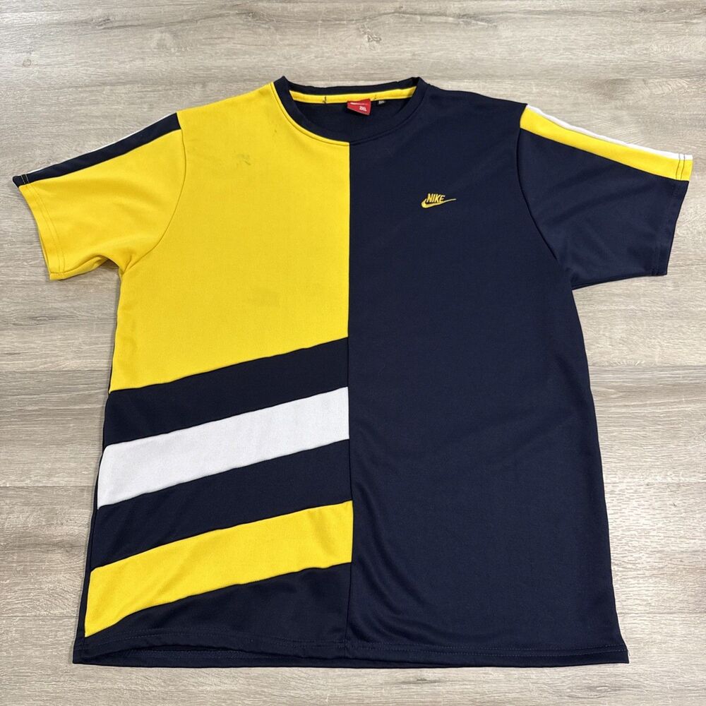 Nike Shirt Men's Blue Yellow Color Block Short Sleeve 3XL Cotton Blend Tee